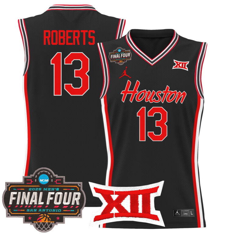 Men Houston Cougars #13 Roberts black 2025 Final Four Patch NCAA Jersey
